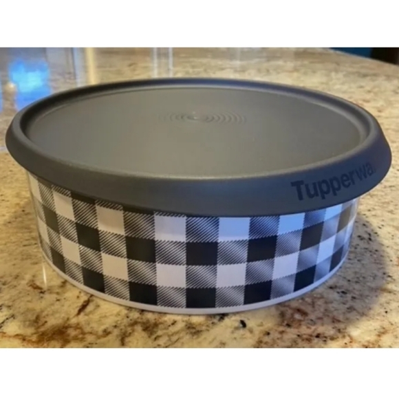 Tupperware Holiday Buffalo Plaid Cookie Gift Canister Black & White Instant Seal - Picture 4 of 8